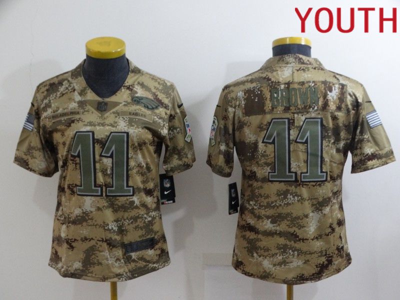 Youth Philadelphia Eagles #11 Brown Camo Nike Olive Salute To Service Limited NFL Jersey